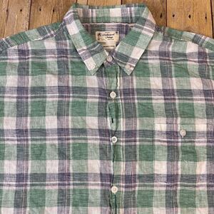 Weatherproof Vintage Washable Linen Shirt XXL 2XL Green Plaid